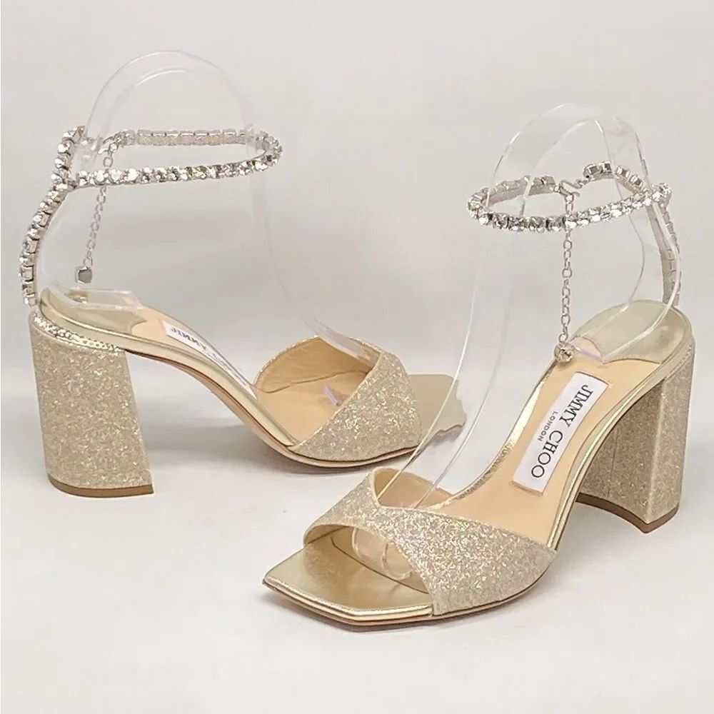 Jimmy Choo Saeda 85MM Glitter Sandals size 35.5